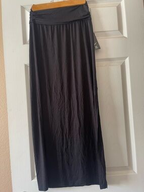 BCX Black Fold-Over Waist Maxi Skirt with Smooth Drape